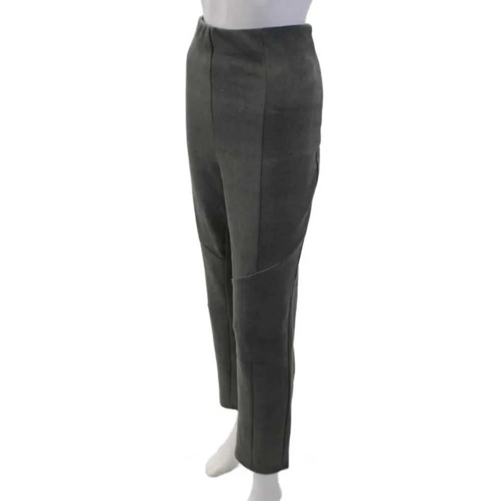 Spanner Womens Faux Suede High Rise Slim Leg Pants Gray Size Extra Large